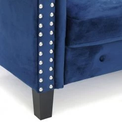 Bastia 47.6 in. Navy Button Tufted Velvet 2-Seater Loveseat with Nailheads by Furinno 18 Bastia 47.6 in. Navy Button Tufted Velvet 2-Seater Loveseat with Nailheads by Furinno -Furinno Sales navy velvet furinno loveseats fs193311vnv 76 1000