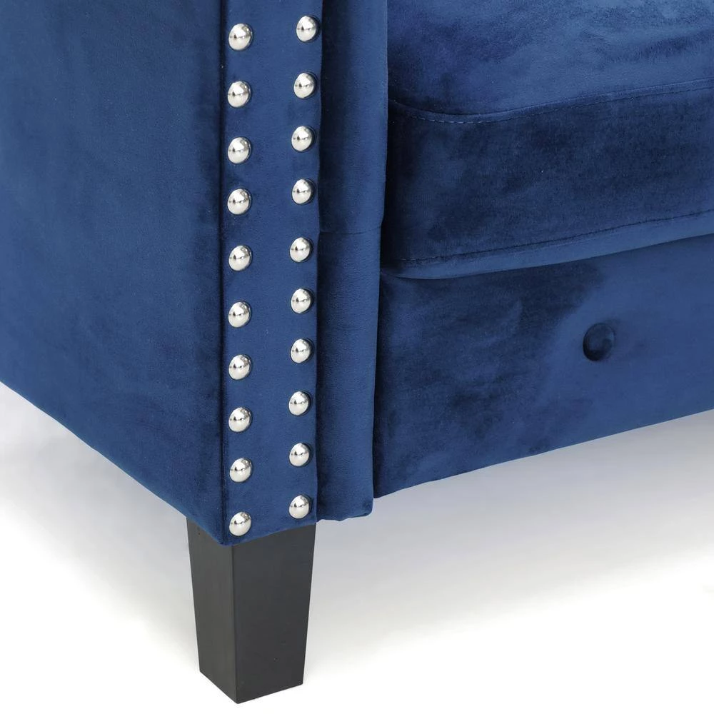 Bastia 47.6 in. Navy Button Tufted Velvet 2-Seater Loveseat with Nailheads by Furinno 9 Bastia 47.6 in. Navy Button Tufted Velvet 2-Seater Loveseat with Nailheads by Furinno - Image 9