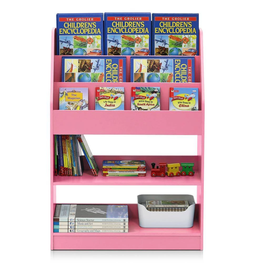 KidKanac 37.01 in. Pink Faux Wood 5-shelf Etagere Bookcase with Storage by Furinno 5 KidKanac 37.01 in. Pink Faux Wood 5-shelf Etagere Bookcase with Storage by Furinno - Image 5