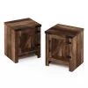 Jensen Farmhouse 17.72 in. Rustic Brown Rectangle Wood End Table with Barn Door (Set of 2) by Furinno