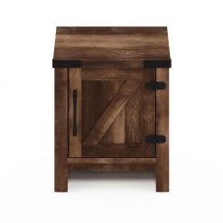 Jensen Farmhouse 17.72 in. Rustic Brown Rectangle Wood End Table with Barn Door by Furinno -Furinno Sales rustic brown furinno end side tables fh22002rbr 4f 1000