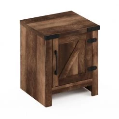 Jensen Farmhouse 17.72 in. Rustic Brown Rectangle Wood End Table with Barn Door by Furinno