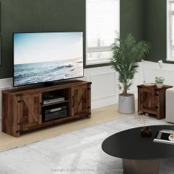 Jensen 58.35 in. Rustic Brown Farmhouse TV Stand Fits TV's up to 60 in. with Cable Management by Furinno -Furinno Sales rustic brown furinno tv stands fh22009rbr 31 1000