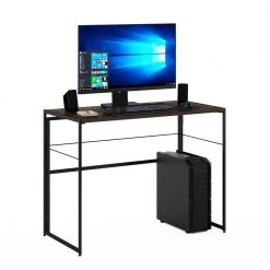 Riau 39 in. Rustic Oak/Black No Tool Wooden Computer Desk with Metal Frame by Furinno -Furinno Sales rustic oak furinno computer desks fm1050robk 77 1000