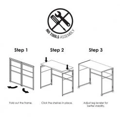 Riau 39 in. Rustic Oak/Black No Tool Wooden Computer Desk with Metal Frame by Furinno -Furinno Sales rustic oak furinno computer desks fm1050robk fa 1000