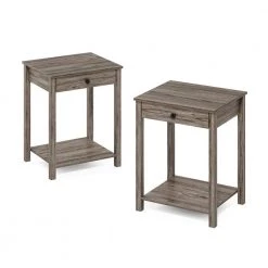 Montale 17.7 in. Rustic Oak Rectangle Wood Side Table with Drawer, Set of 2 by Furinno