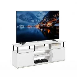 Jensen 63 in. Solid White/Black TV Stand with 2-Doors Fits TV's up to 70 in. by Furinno -Furinno Sales solid white black furinno tv stands 21250whsbk 1f 1000