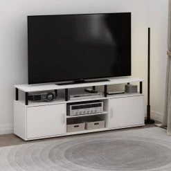 Jensen 63 in. Solid White/Black TV Stand with 2-Doors Fits TV's up to 70 in. by Furinno -Furinno Sales solid white black furinno tv stands 21250whsbk 31 1000