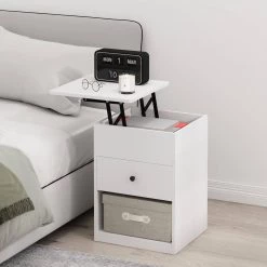 Jensen 1-Drawer Solid White Lift Top Nightstand 23.4 in. H x 17.7 in. W x 17.7 in. D by Furinno -Furinno Sales solid white furinno nightstands 21294whs 31 1000