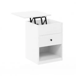 Jensen 1-Drawer Solid White Lift Top Nightstand 23.4 in. H x 17.7 in. W x 17.7 in. D by Furinno -Furinno Sales solid white furinno nightstands 21294whs fa 1000