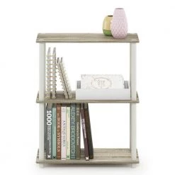 Turn-N-Tube 29.6 in. Sonoma Oak/White Wood 3-Shelf Multipurpose Display Shelf Bookcase by Furinno -Furinno Sales sonoma oak furinno bookcases bookshelves 10024ok wh 1f 1000