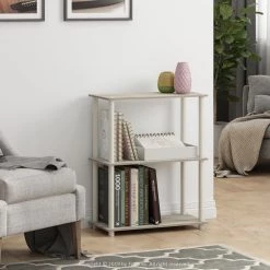 Turn-N-Tube 29.6 in. Sonoma Oak/White Wood 3-Shelf Multipurpose Display Shelf Bookcase by Furinno -Furinno Sales sonoma oak furinno bookcases bookshelves 10024ok wh 31 1000