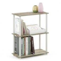 Turn-N-Tube 29.6 in. Sonoma Oak/White Wood 3-Shelf Multipurpose Display Shelf Bookcase by Furinno -Furinno Sales sonoma oak furinno bookcases bookshelves 10024ok wh 4f 1000