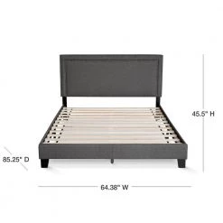 Laval Stone Queen Double Row Nail Head Bed Frame by Furinno -Furinno Sales stone furinno platform beds fb17023q st 40 1000