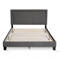 Laval Stone Queen Double Row Nail Head Bed Frame by Furinno -Furinno Sales stone furinno platform beds fb17023q st 4f 1000