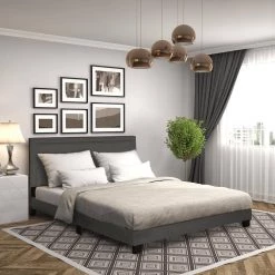 Laval Stone Queen Double Row Nail Head Bed Frame by Furinno