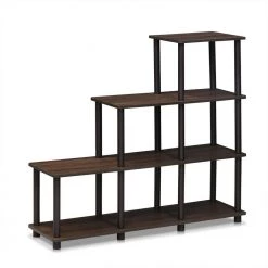 36.7 in. Walnut/Brown Plastic 4-shelf Etagere Bookcase with Open Back by Furinno -Furinno Sales walnut ladder furinno bookcases bookshelves 16107wn br 31 1000