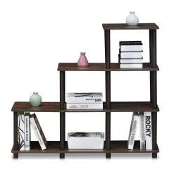 36.7 in. Walnut/Brown Plastic 4-shelf Etagere Bookcase with Open Back by Furinno