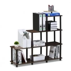 36.7 in. Walnut/Brown Plastic 4-shelf Etagere Bookcase with Open Back by Furinno -Furinno Sales walnut ladder furinno bookcases bookshelves 16107wn br c3 1000