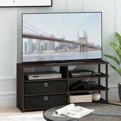 JAYA 47 in. Walut Wood TV Stand with 2 Drawer Fits TVs Up to 50 in. with Open Storage by Furinno