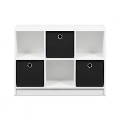 23.6 in. White/Black Wood 3-shelf Cube Bookcase with Closed Storage by Furinno -Furinno Sales white black furinno bookcases bookshelves 99940wh bk 1f 1000