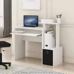 40 in. Rectangular White/Black 1 Drawer Computer Desk with Keyboard Tray by Furinno