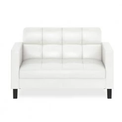 Brive 54.1 in. White Tufted Faux Leather 2-Seater Loveseat with Square Arms by Furinno