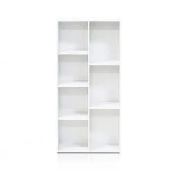 41.7 in. White Faux Wood 7-shelf Standard Bookcase with Storage by Furinno -Furinno Sales white furinno bookcases bookshelves 11048wh 4f 1000
