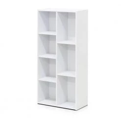 41.7 in. White Faux Wood 7-shelf Standard Bookcase with Storage by Furinno -Furinno Sales white furinno bookcases bookshelves 11048wh c3 1000