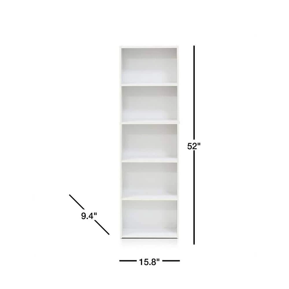 Tropika 52 in. White Faux Wood 5-shelf Standard Bookcase with Storage by Furinno 3 Tropika 52 in. White Faux Wood 5-shelf Standard Bookcase with Storage by Furinno - Image 3