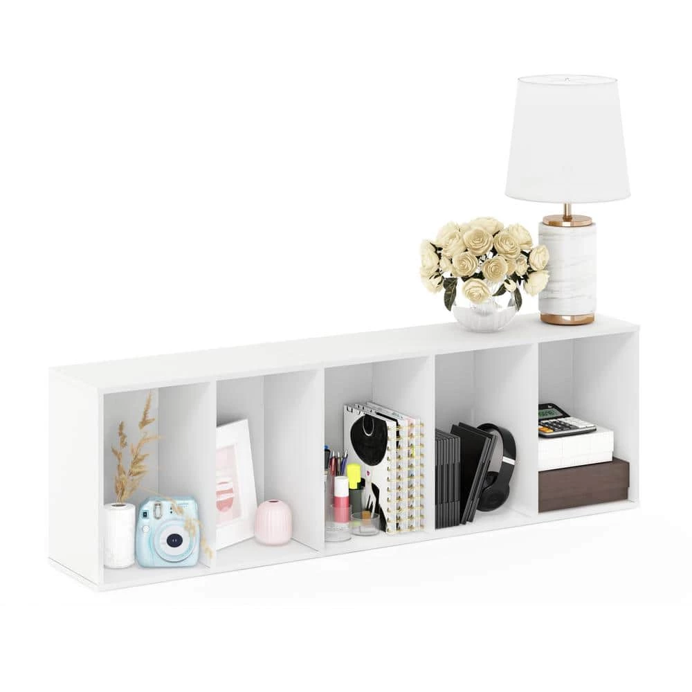 Tropika 52 in. White Faux Wood 5-shelf Standard Bookcase with Storage by Furinno 5 Tropika 52 in. White Faux Wood 5-shelf Standard Bookcase with Storage by Furinno - Image 5