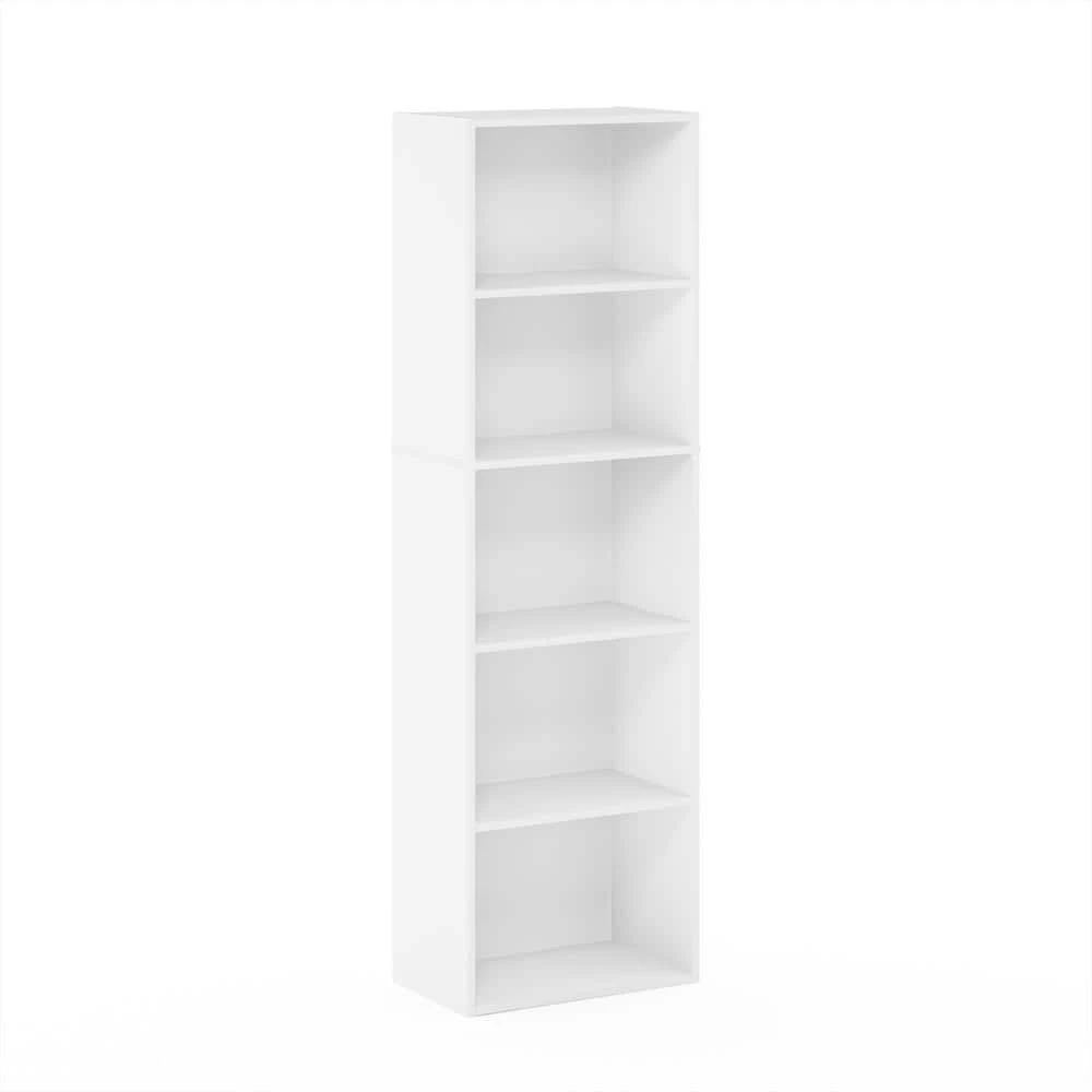 Tropika 52 in. White Faux Wood 5-shelf Standard Bookcase with Storage by Furinno 2 Tropika 52 in. White Faux Wood 5-shelf Standard Bookcase with Storage by Furinno - Image 2