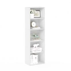 Tropika 52 in. White Faux Wood 5-shelf Standard Bookcase with Storage by Furinno 15 Tropika 52 in. White Faux Wood 5-shelf Standard Bookcase with Storage by Furinno -Furinno Sales white furinno bookcases bookshelves 11055wh fa 1000