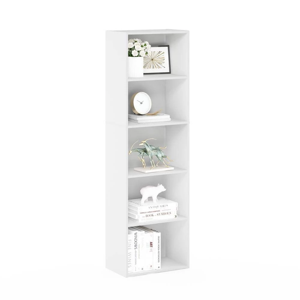 Tropika 52 in. White Faux Wood 5-shelf Standard Bookcase with Storage by Furinno 8 Tropika 52 in. White Faux Wood 5-shelf Standard Bookcase with Storage by Furinno - Image 8
