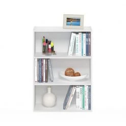 Pasir 31.5 in. White 3-Shelf Etagere Bookcase by Furinno -Furinno Sales white furinno bookcases bookshelves 11208pwh 1f 1000