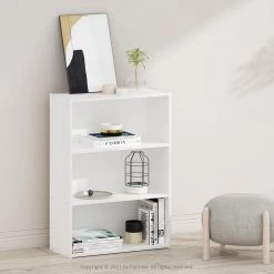 Pasir 31.5 in. White 3-Shelf Etagere Bookcase by Furinno -Furinno Sales white furinno bookcases bookshelves 11208pwh 40 1000