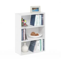 Pasir 31.5 in. White 3-Shelf Etagere Bookcase by Furinno -Furinno Sales white furinno bookcases bookshelves 11208pwh 44 1000