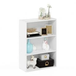 Pasir 31.5 in. White 3-Shelf Etagere Bookcase by Furinno -Furinno Sales white furinno bookcases bookshelves 11208pwh 4f 1000