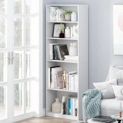 71.2 in. White Wood 5-shelf Standard Bookcase with Adjustable Shelves by Furinno