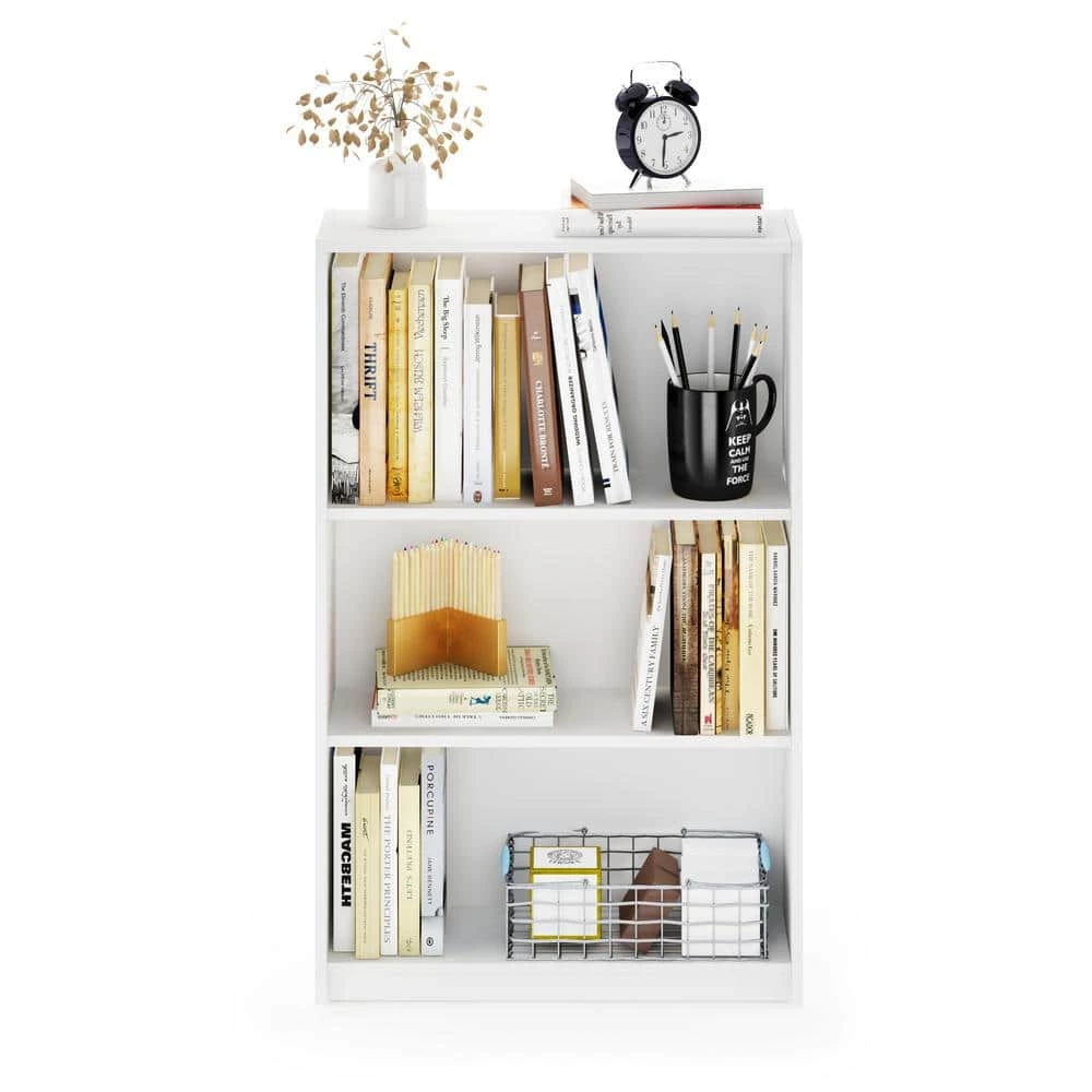 40.3 in. White Wood 3-shelf Standard Bookcase with Adjustable Shelves by Furinno 7 40.3 in. White Wood 3-shelf Standard Bookcase with Adjustable Shelves by Furinno - Image 7