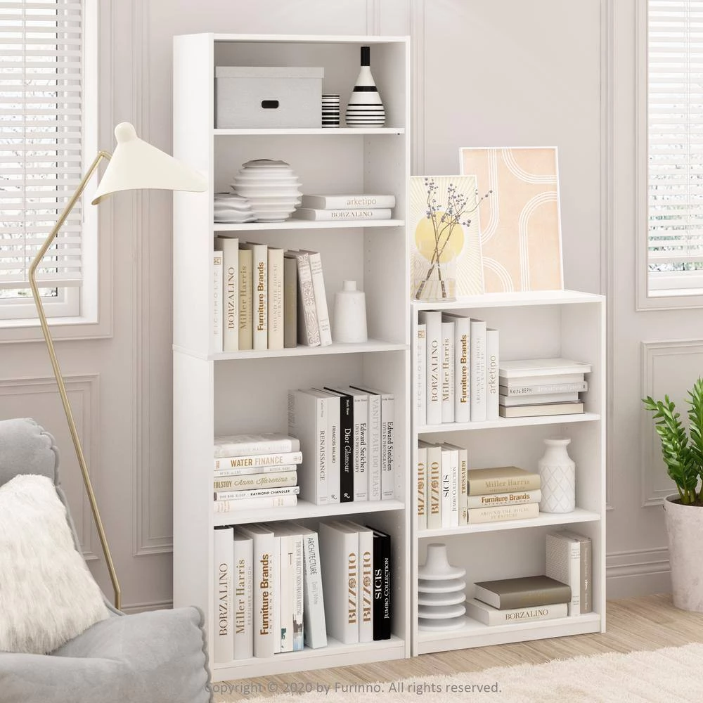 40.3 in. White Wood 3-shelf Standard Bookcase with Adjustable Shelves by Furinno 9 40.3 in. White Wood 3-shelf Standard Bookcase with Adjustable Shelves by Furinno - Image 9