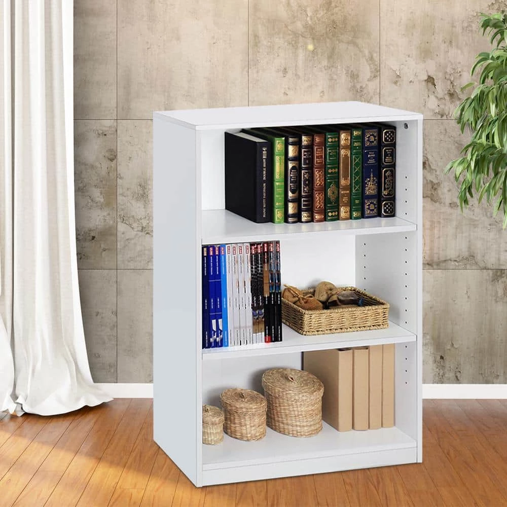 40.3 in. White Wood 3-shelf Standard Bookcase with Adjustable Shelves by Furinno 2 40.3 in. White Wood 3-shelf Standard Bookcase with Adjustable Shelves by Furinno - Image 2
