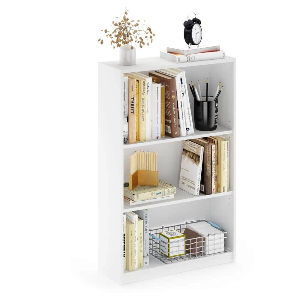 40.3 in. White Wood 3-shelf Standard Bookcase with Adjustable Shelves by Furinno 8 40.3 in. White Wood 3-shelf Standard Bookcase with Adjustable Shelves by Furinno - Image 8