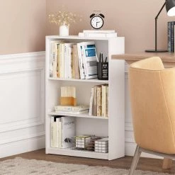 40.3 in. White Wood 3-shelf Standard Bookcase with Adjustable Shelves by Furinno