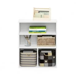 Pasir 28.15 in. White 3-Shelf Etagere Bookcase with Adjustable Shelves by Furinno -Furinno Sales white furinno bookcases bookshelves 20122wh 1f 1000