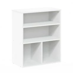 Pasir 28.15 in. White 3-Shelf Etagere Bookcase with Adjustable Shelves by Furinno -Furinno Sales white furinno bookcases bookshelves 20122wh 4f 1000