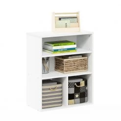 Pasir 28.15 in. White 3-Shelf Etagere Bookcase with Adjustable Shelves by Furinno -Furinno Sales white furinno bookcases bookshelves 20122wh fa 1000