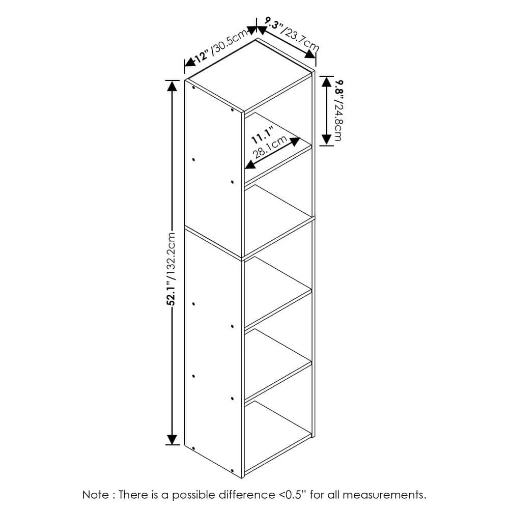 Pasir 52.1 in. White 5-Shelf Standard Bookcase by Furinno 2 Pasir 52.1 in. White 5-Shelf Standard Bookcase by Furinno - Image 2
