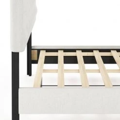 Lille White Linen Full Tufted Bed Frame by Furinno -Furinno Sales white furinno platform beds fb18011f bg 44 1000