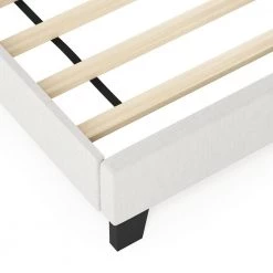 Lille White Linen Full Tufted Bed Frame by Furinno -Furinno Sales white furinno platform beds fb18011f bg fa 1000